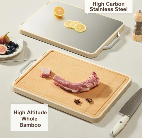 Bamboo And Stainless Steel Cutting Chopping Board